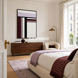 Midnight Opera RE025 lavender and burgundy geometric textile wall art styled as a dramatic focal point in a contemporary room.