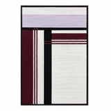 Front view of Midnight Opera RE025 white, lavender, burgundy, and black textile wall art in a black frame on a white background.
