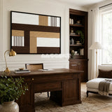 Cocoa Loom RE029 earthy geometric textile wall art styled as a warm focal point in a contemporary room.