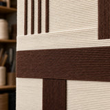 Macro close-up of Cocoa Horizon RE032 textile art highlighting thick brown and cream soft cotton cord texture.
