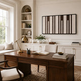 Cocoa Pillars RE035 brown and ivory textile wall art styled as a bold graphic focal point in a contemporary room.