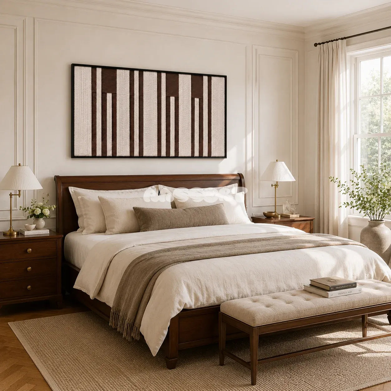 Cocoa Pillars RE035 soft cotton cord wall art displayed in a refined home setting with warm tailored colors.