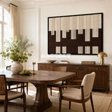Ivory Loom neutral geometric fiber artwork styled as an architectural focal point in a modern home.