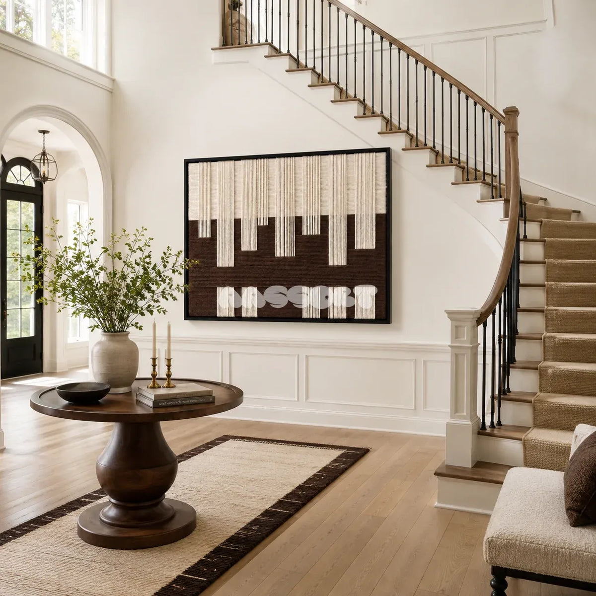 Ivory Loom tactile wall decor bringing warm ivory and cocoa tones to a minimalist interior.