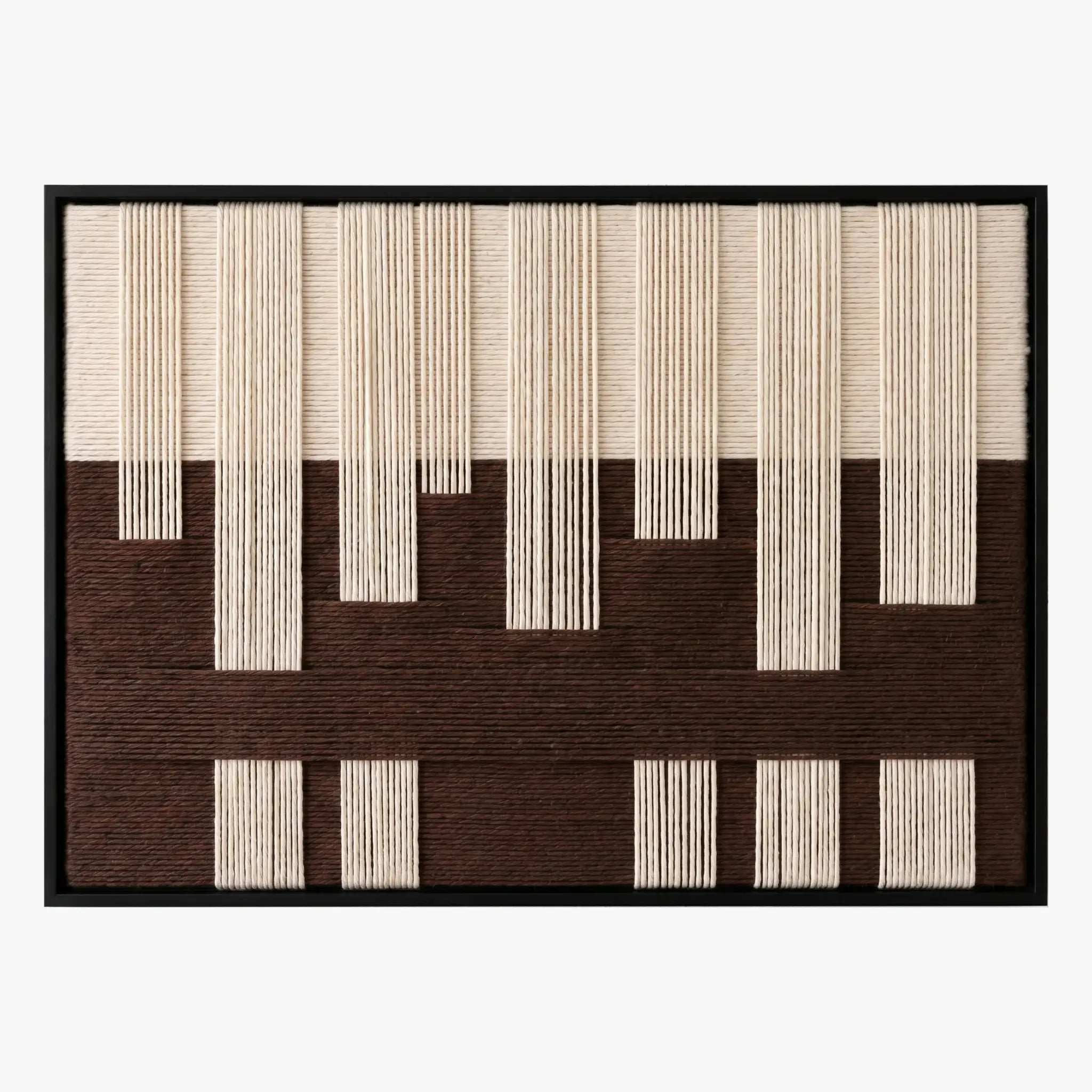 Front studio view of Ivory Loom textured wall art featuring cream and brown geometric patterns.