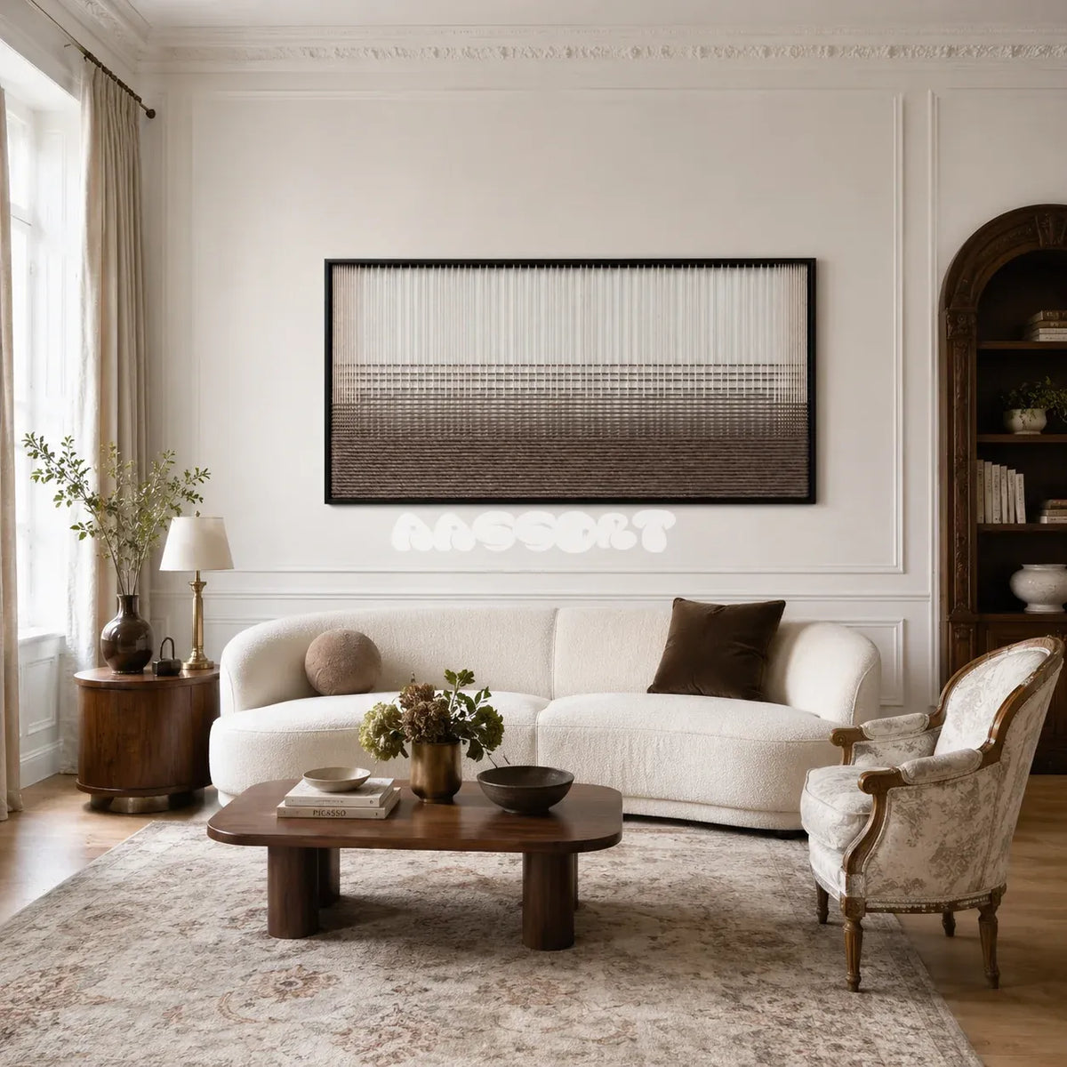 Quiet Thread gradient textile wall art displayed as a serene focal point in a modern interior.