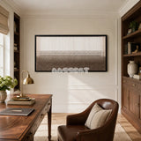 Framed Quiet Thread woven wall hanging styled in an airy contemporary living space.