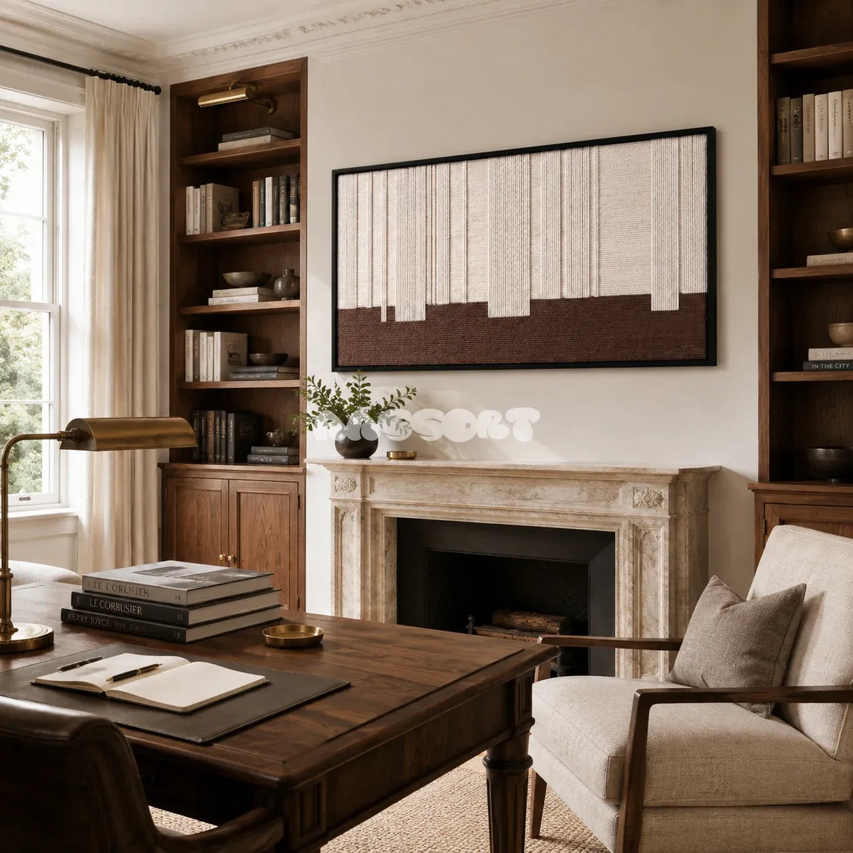 Ivory Rhythm minimalist fiber artwork styled as a soft architectural focal point in a contemporary home.