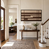 Cocoa Grid soft cotton cord fiber art with dimensional geometric lines displayed in a modern living space.