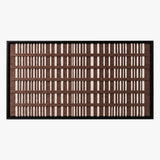 Front studio view of Cocoa Cadence textured wall art featuring a brown and cream vertical grid pattern in a black frame.