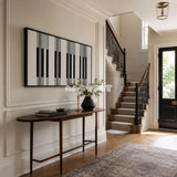 Monochrome Tempo geometric fiber artwork styled as an architectural focal point in a contemporary home.