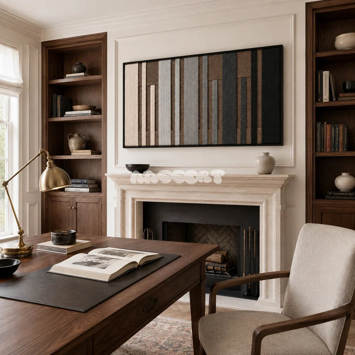 Umber Columns architectural fiber artwork styled as a grounded focal point in a modern home.