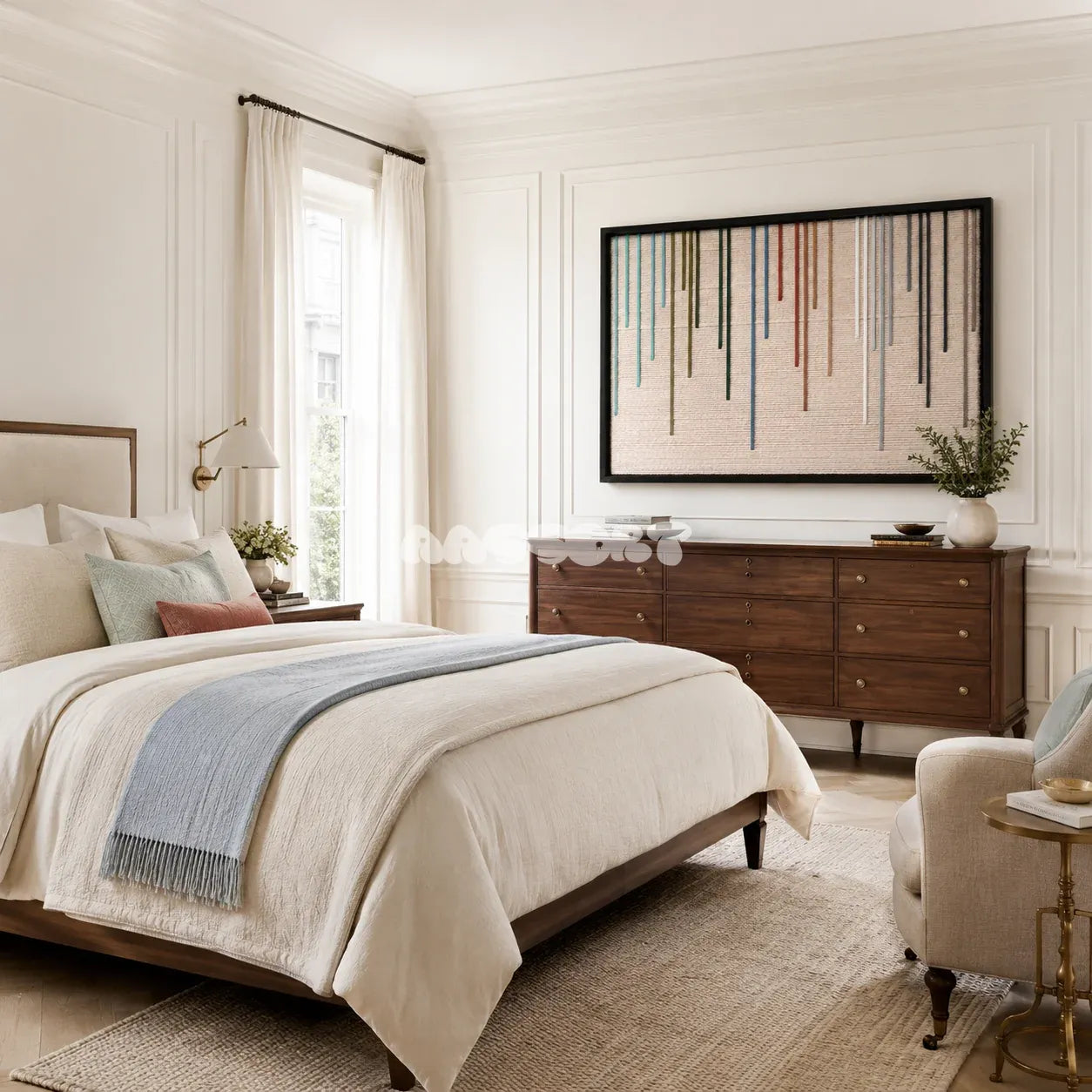 Chromatic Rain playful fiber artwork styled as a colorful focal point in a contemporary home.