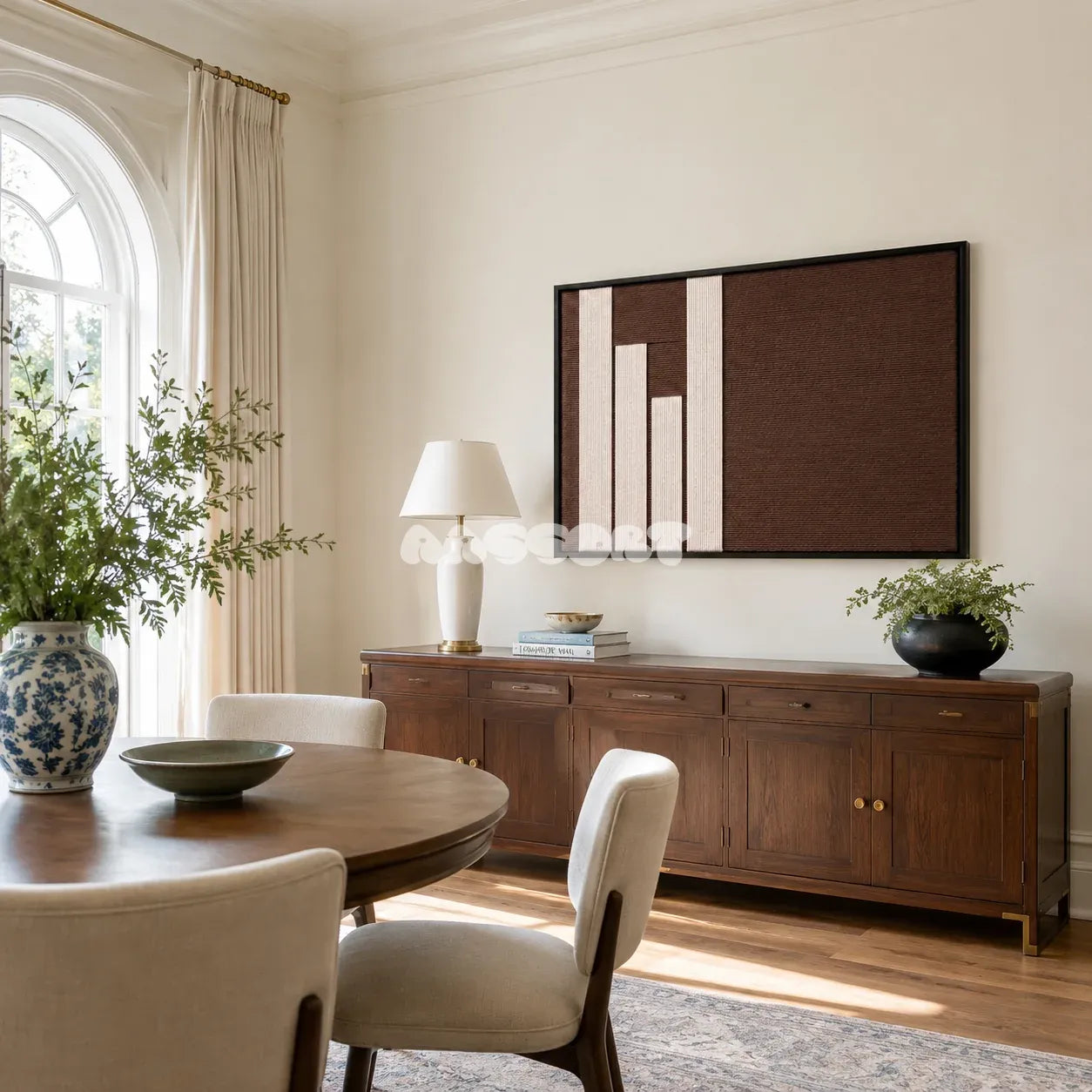 Timeless Trace soft cotton cord geometric fiber art displayed in a calm sophisticated living space.