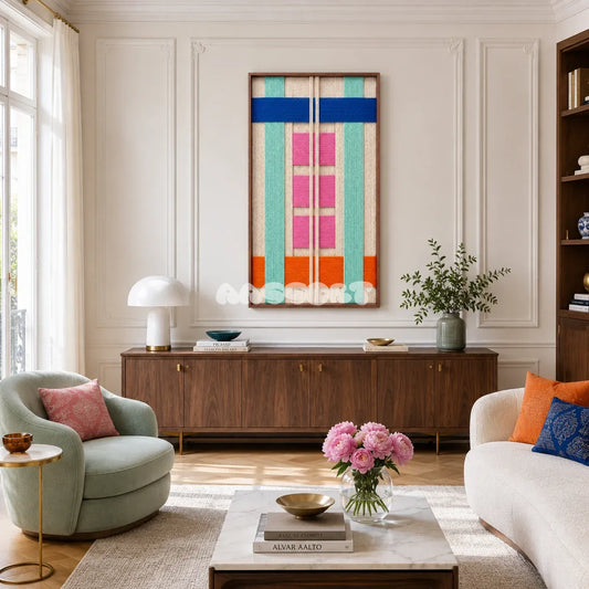 Vegas Strip vibrant geometric textile wall art displayed in an energetic modern interior.