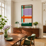 Sedona Twilight colorful geometric fiber artwork styled as an earthy focal point in a contemporary home.