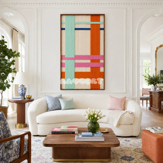 Pop Boulevard colorful geometric textile wall art displayed in a playful modern interior.