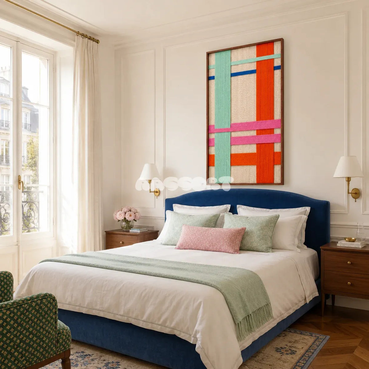 Pop Boulevard soft cotton cord geometric fiber art displayed in a bright contemporary living space.