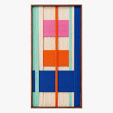 Isolated front product view of Broadway Blocks textured wall art with vibrant blue, pink, orange, mint, and cream geometric blocks in a sleek metal frame.