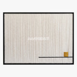 Last Note framed textile wall art, featuring ivory vertical cotton cord strands with a thin black line and a small golden ochre accent.
