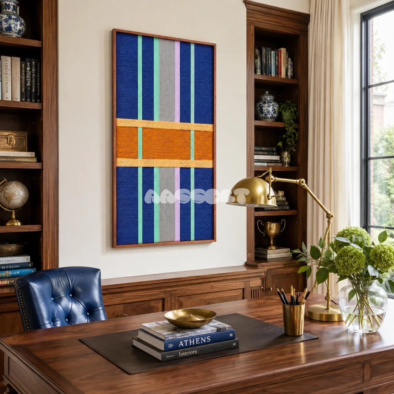 Seattle Night geometric fiber artwork styled as an atmospheric focal point in a contemporary home.
