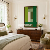 Evergreen Harmony soft cotton cord geometric fiber art displayed in a serene contemporary living space.