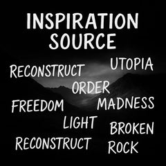 Inspiration graphic for Reconstructing the Future featuring an abstract cityscape motif and the quote “Reconstruct order, freedom, and light from broken pieces” to convey its conceptual theme.
