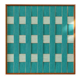 Direct front view of Reef Echoes soft cotton cord fiber artwork showcasing the intricate teal fiber textures and high-quality wooden frame.