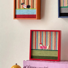 Second view of the Scarlet Stripe Pup Saunter multi-panel setup, highlighting playful puppy silhouettes and bright stripe contrasts.
