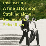 Seine Riverbank inspiration poster featuring a couple strolling beside the river with text about a fine afternoon walk.