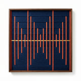 High-resolution front view of the Signal Lost soft cotton cord fiber artwork in a dark frame, showcasing the intricate texture and vertical bar pattern.