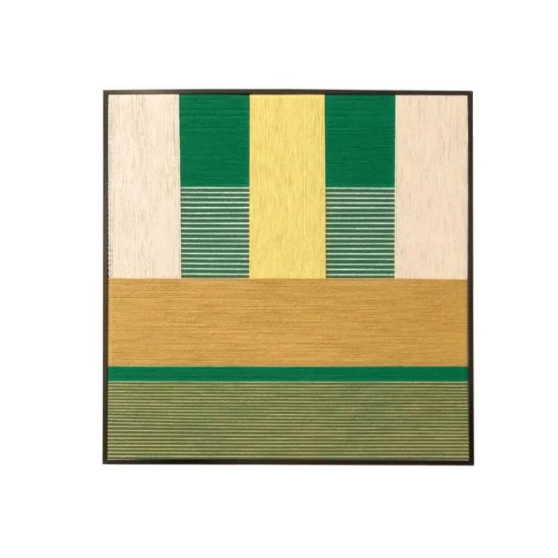 Picture hanging guide for Spring Breeze Wheat Field yarn wall art detailing hook placement and installation steps for secure mounting
