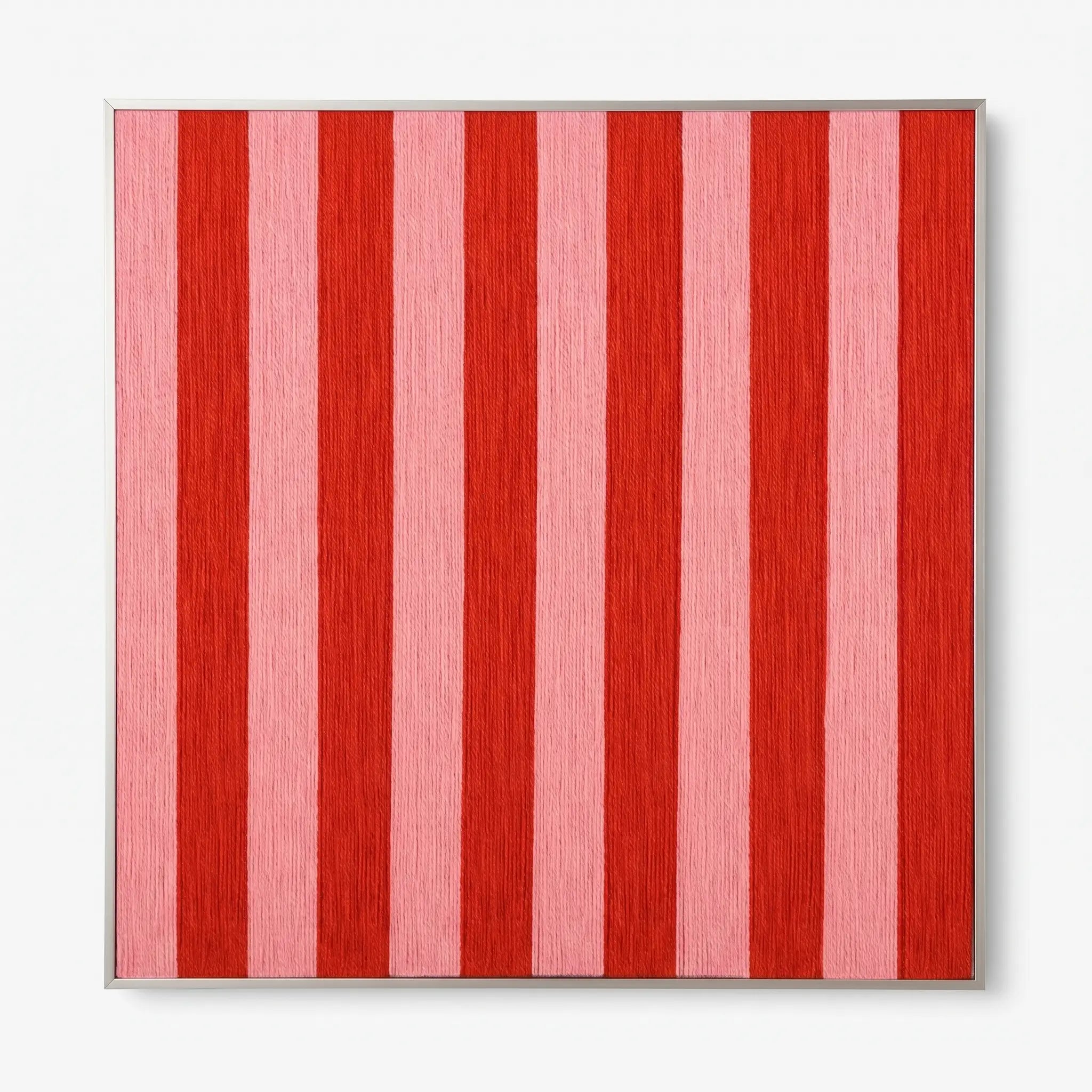 Front view of Hana and Alice SQ003 red and pink striped soft cotton cord textile wall art