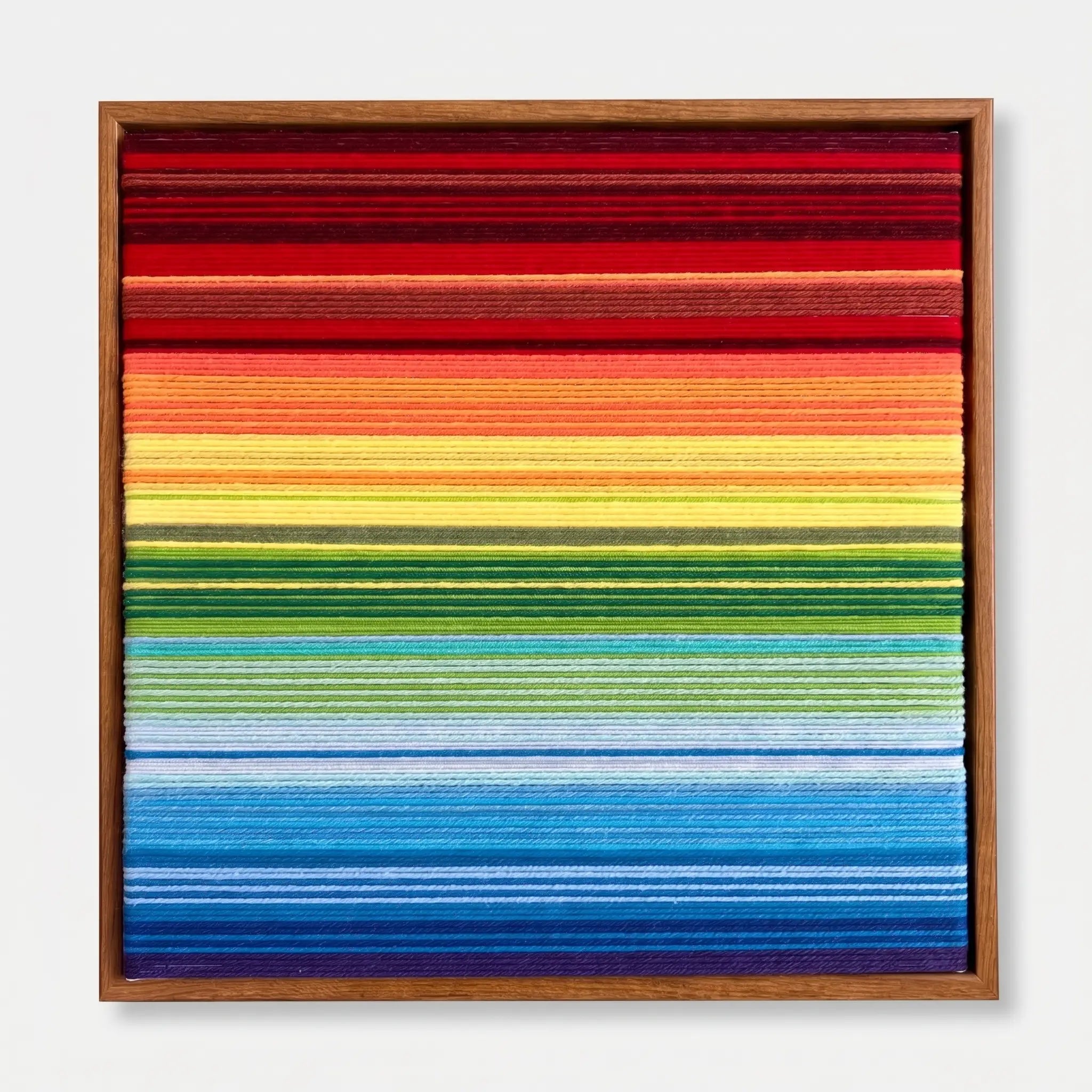 Front view of Rainbow SQ004 soft cotton cord wall art with horizontal bands across the full color spectrum