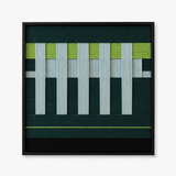 Front view of Velvet Vine SQ007 forest green lime white and black soft cotton cord wall art with a geometric trellis pattern