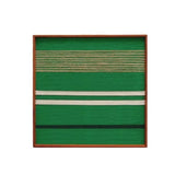 Front view of Endless Flow SQ012 green white black and soft cotton cord fiber wall art with horizontal stripe details on a white background