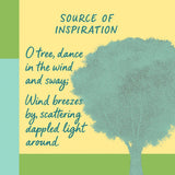 Inspiration graphic for Tree Ah Tree SQ042 featuring a stylized tree and poetic text about branches swaying in the wind