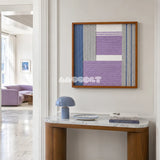 Material Mass SQ084 framed fiber artwork featuring layered geometric blocks and soft cotton cord texture.