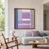 Material Mass SQ084 abstract textile artwork with a calm white and gray palette accented by violet and blue.