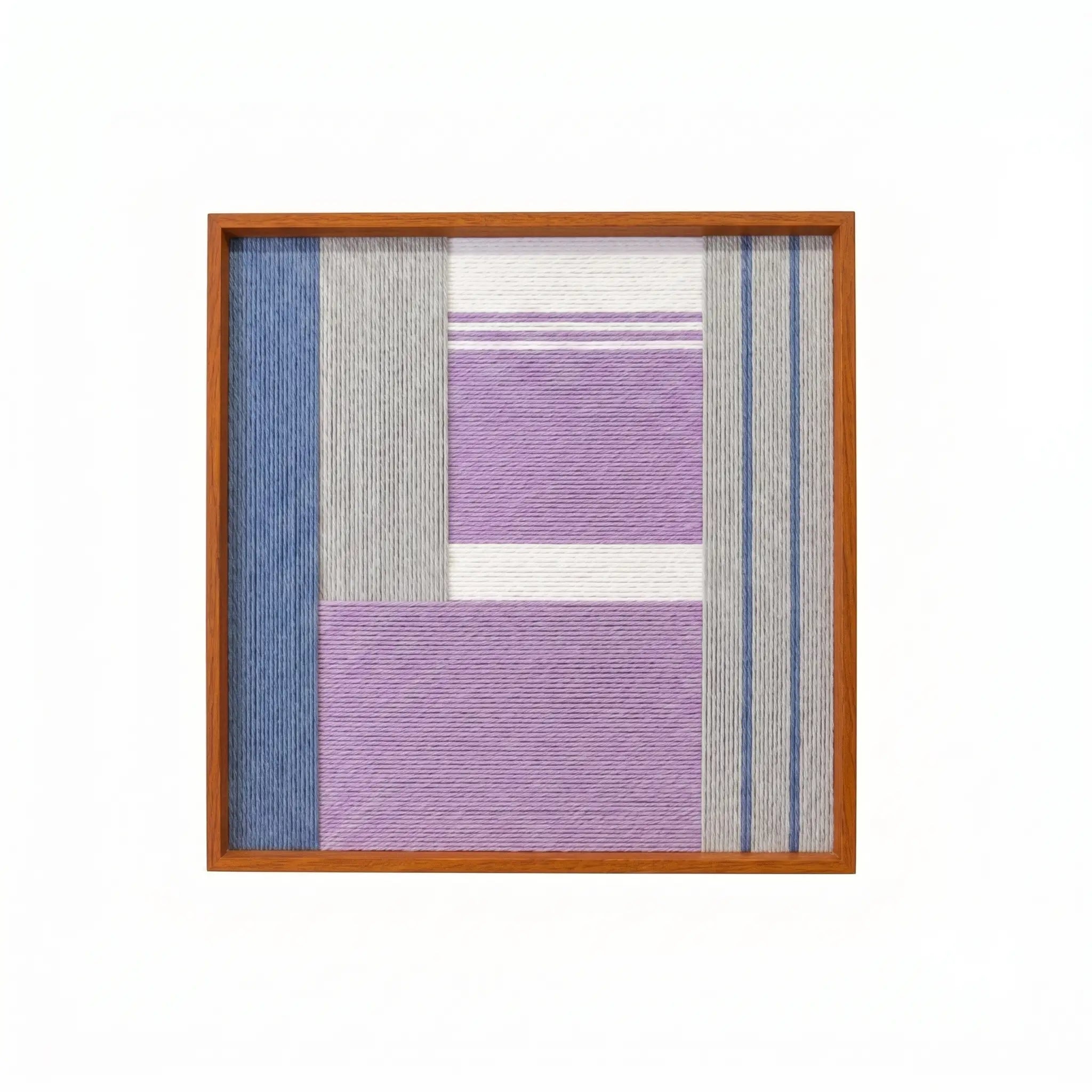 Front view of Material Mass SQ084 geometric yarn wall art in a sleek square frame on a white background.