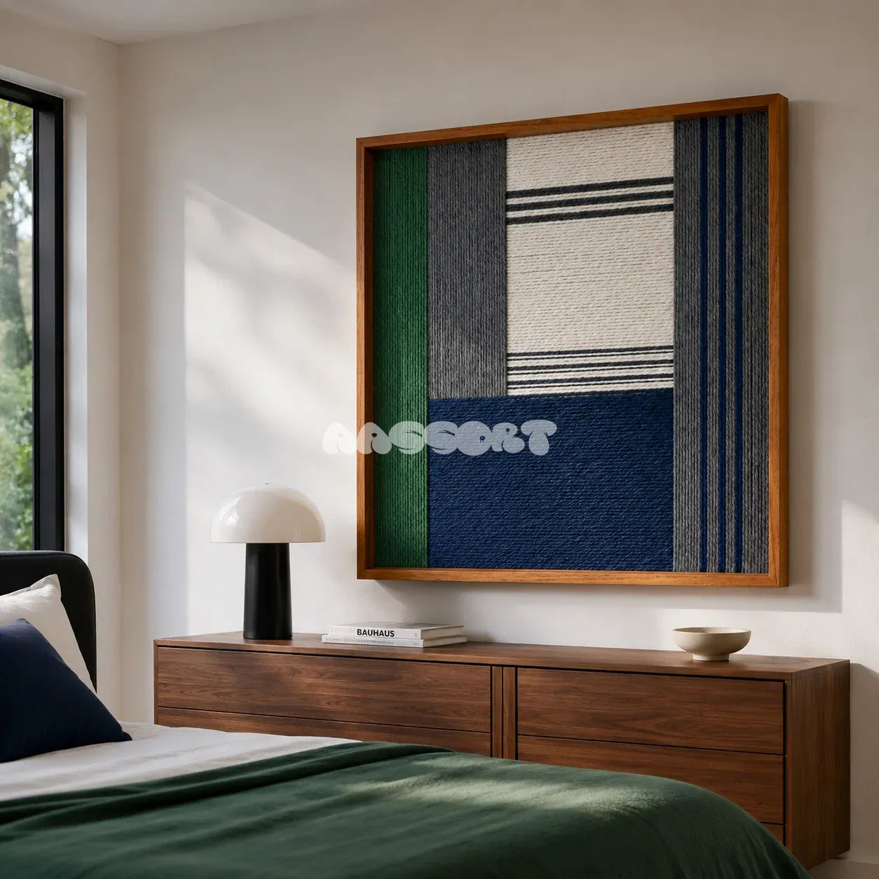 Needle and Ink SQ085 geometric textile wall art displayed as a modern interior statement piece.