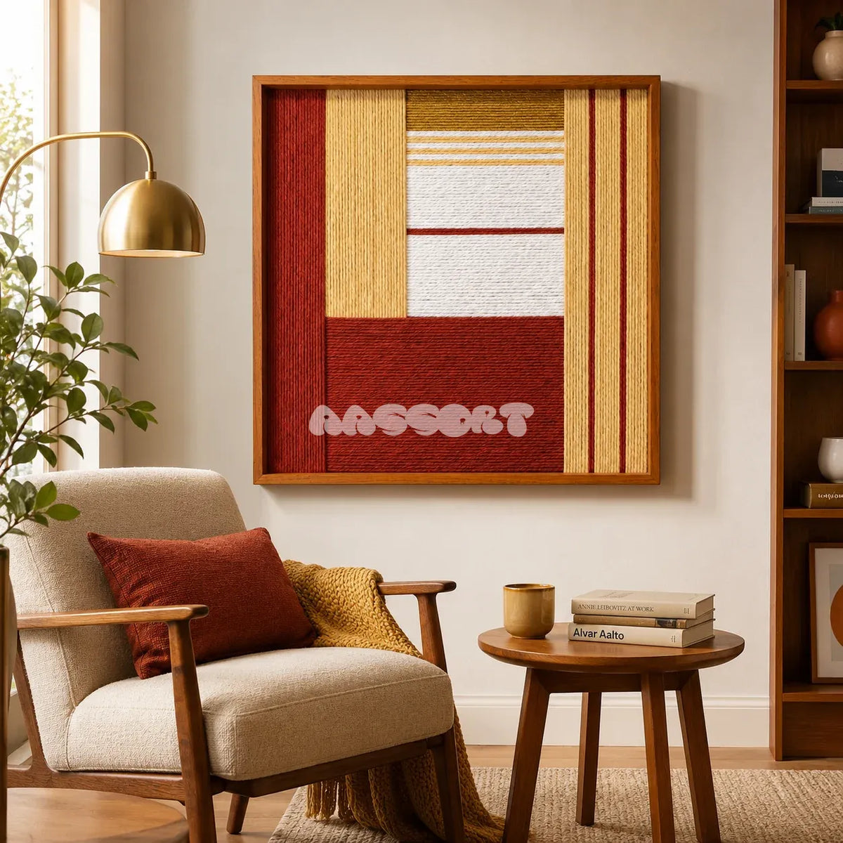 Sun-Baked Terra SQ086 geometric textile wall art displayed as a warm modern interior statement piece.