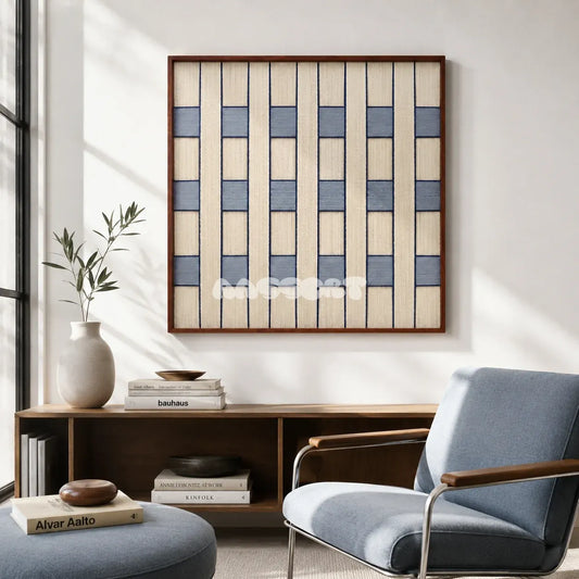 Winter Stationery SQ087 geometric textile wall art displayed as a serene modern interior statement piece.
