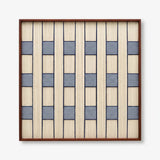 Front view of Winter Stationery SQ087 geometric yarn wall art in a dark square frame on a white background.