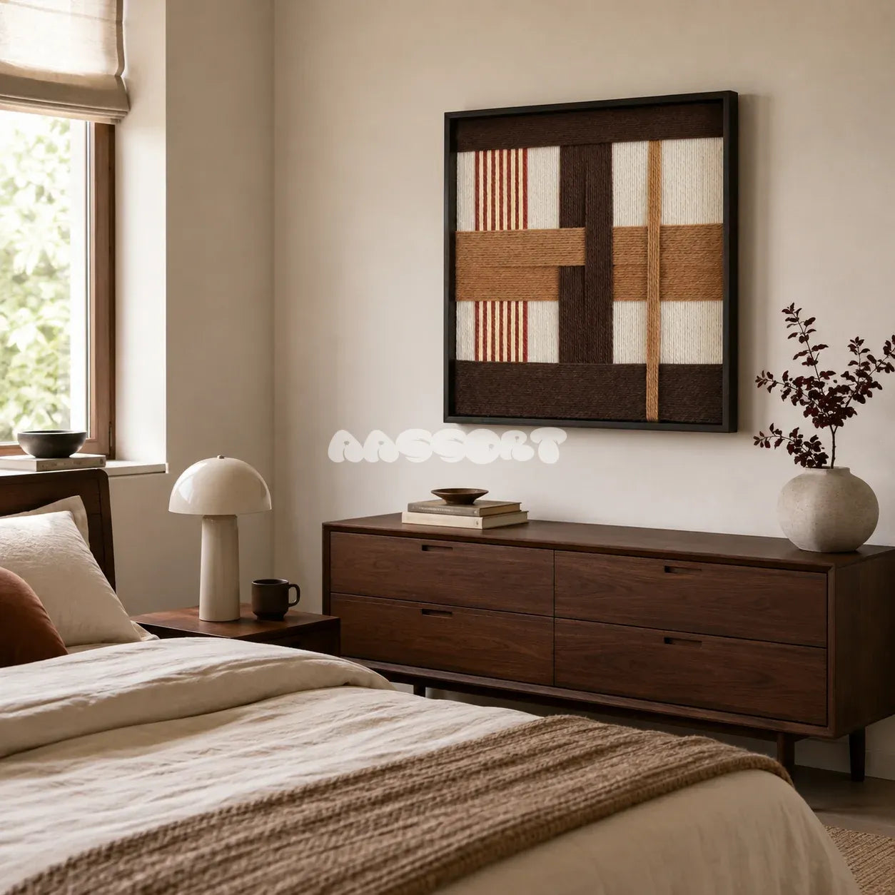 Pulse of the Soil SQ088 modern geometric yarn wall art in a minimalist framed presentation.