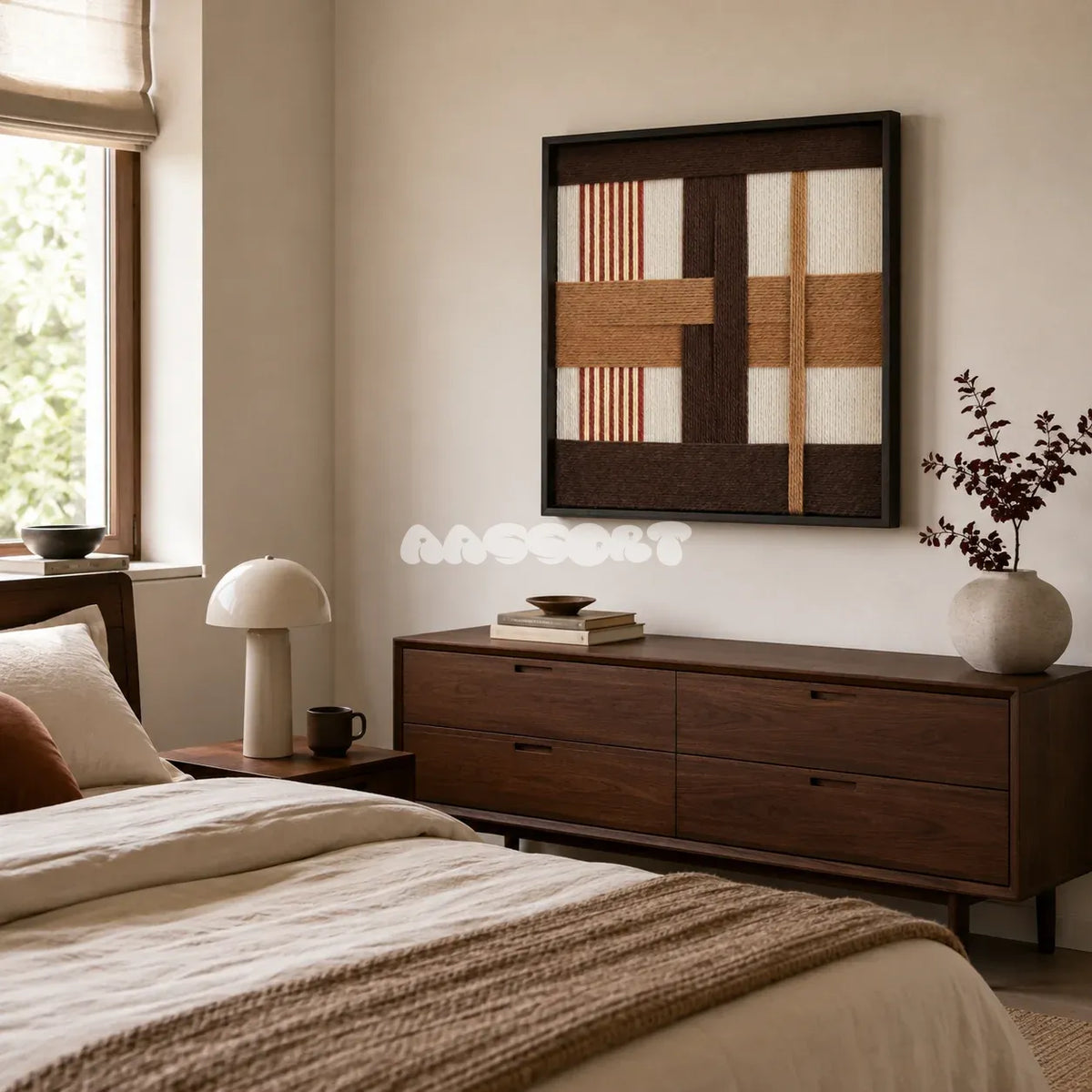 Pulse of the Soil SQ088 modern geometric yarn wall art in a minimalist framed presentation.