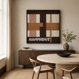 Pulse of the Soil SQ088 abstract textile artwork with off-white, cream, toasted sand, and deep brown tones.