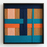 Front view of Tropical Glow SQ089 geometric yarn wall art in a black square frame on a white background.