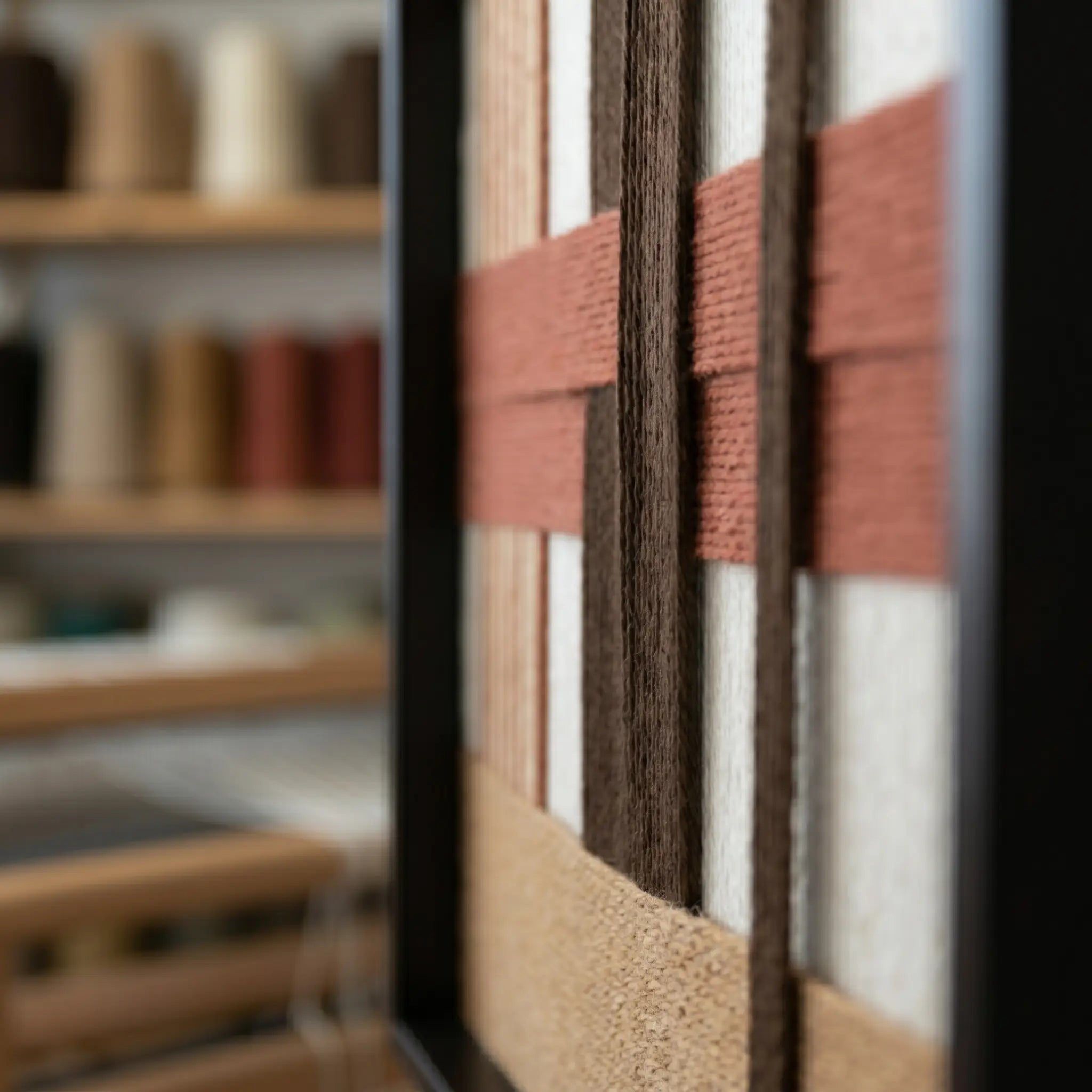 Side profile of Terracotta Script SQ090 highlighting its dimensional yarn layers and precisely arranged soft cotton cord construction.