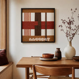 Terracotta Script SQ090 abstract textile artwork with cream and off-white tones accented by terracotta, cocoa, and ochre.